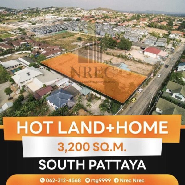 ที่ดินพร้อมบ้าน เนื้อที่ 2 ไร่ พัทยาใต้ สุขุมวิท 87 ติดถนนหนองกระบอก ต.หนองปรือ อ.บางละมุง จ.ชลบุรี โทร 062-312-4568